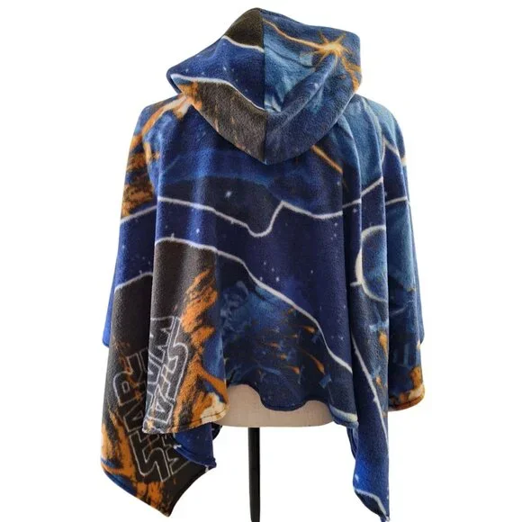 Star Wars Handmade Fleece Poncho Hooded Blue Galaxy Medium Size Adult or Teen - Picture 3 of 10